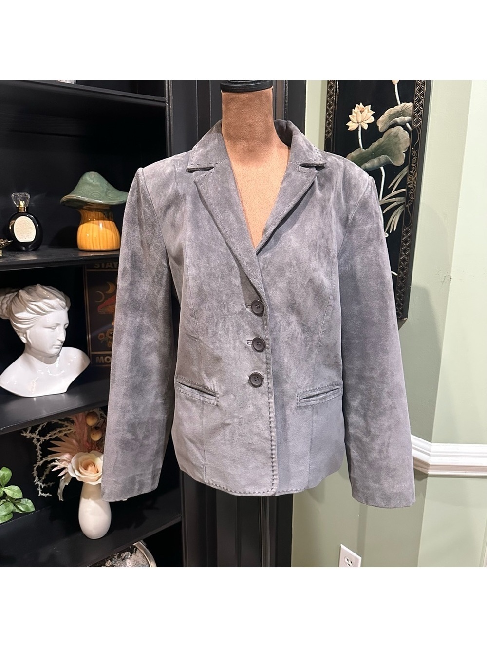 Margaret Godfrey Genuine Leather Jacket – Grey – Size 12